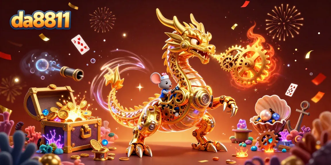 Engage with thrilling gaming experiences at da8811, featuring a vibrant dragon and dynamic casino elements.