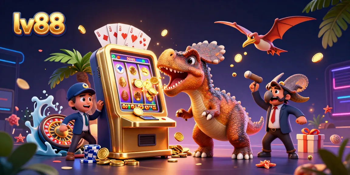 lv88 casino action scene with pachycephalosaurus jackpot win, golden coins flying