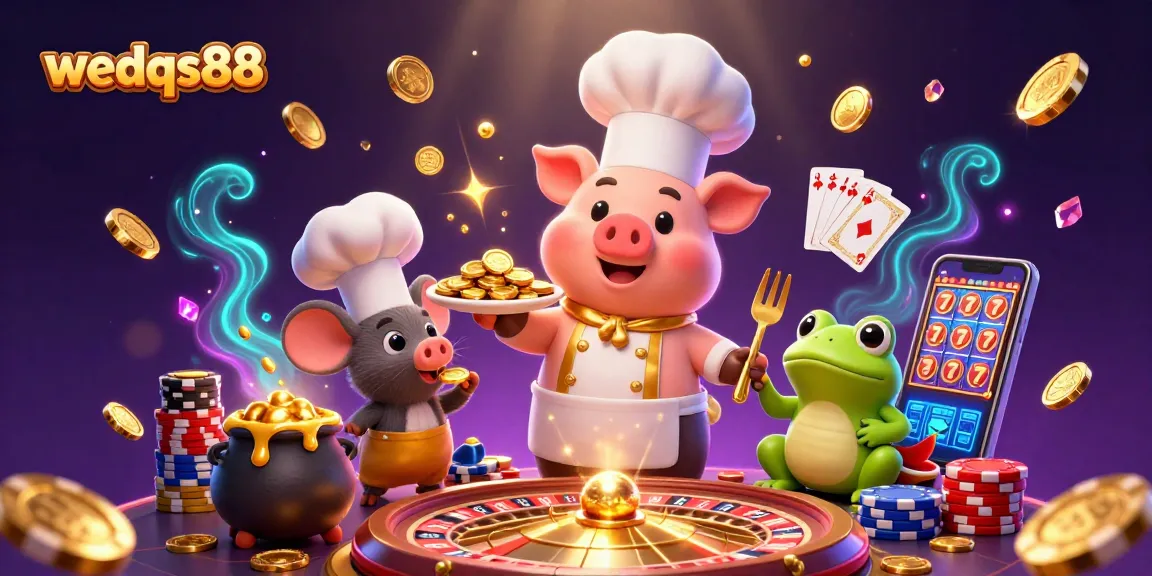 Experience the excitement of wedqs88 with a vibrant 3D casino scene featuring gold coins and gaming elements.